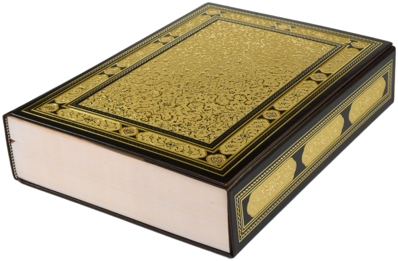 Facsimile edition binding with three tones of hot foil over a blind-embossed ground